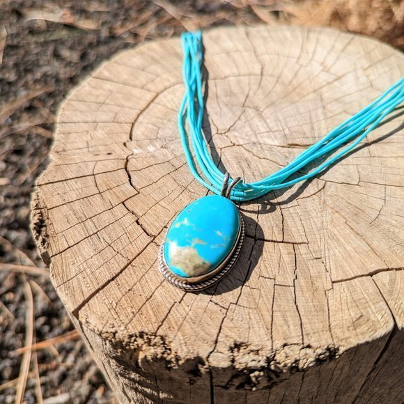 Navajo Mountain Pendant & Kingman Turquoise 5 Strands Necklace Heishi Jewelry*** - Picture 5 of 11